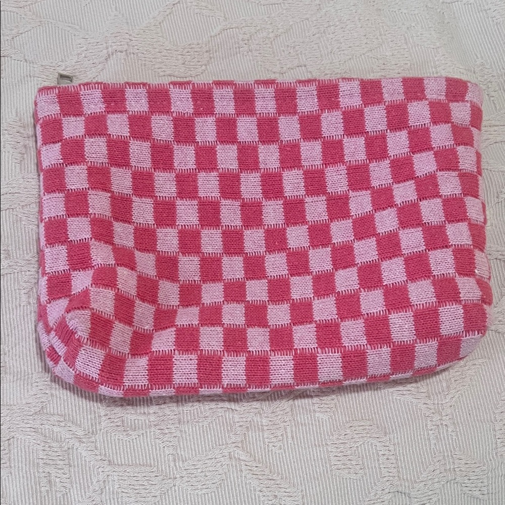 Chic Pink Checkered Cosmetic Bag